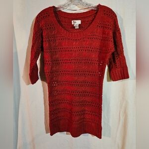 So Women's Scoop Neck Short Sleeve Sweater With Sparkles In Red Size XS